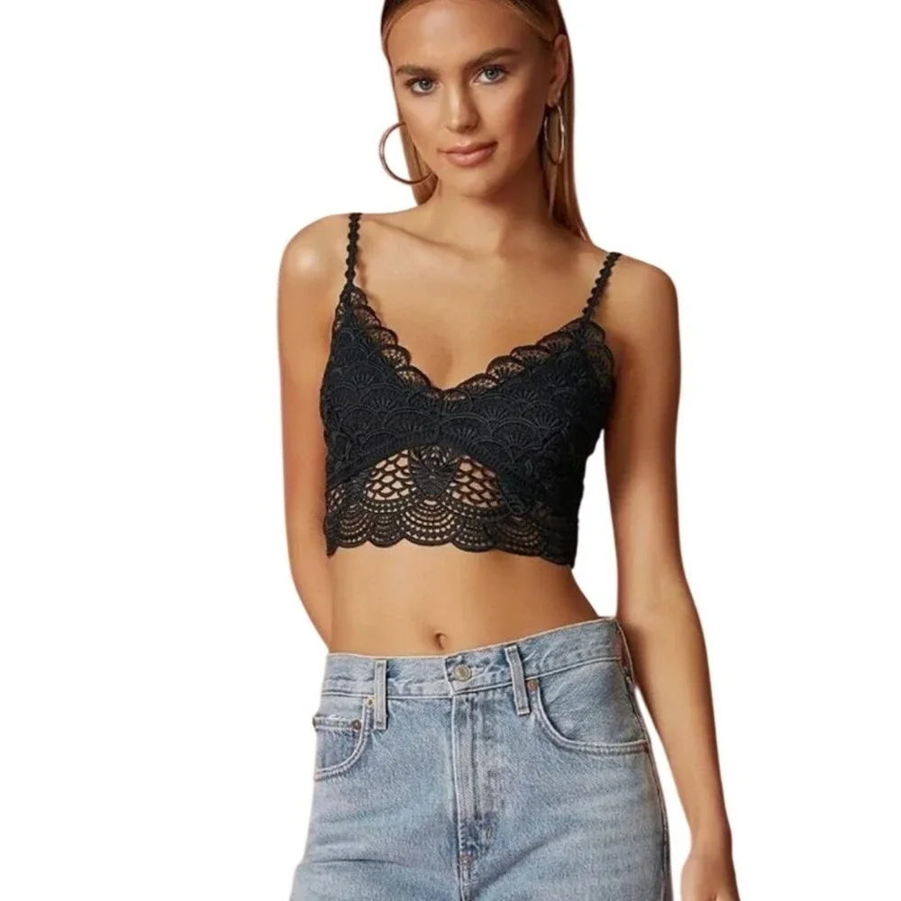 Free People Intimately Sunrise to Sunset Bralette Black Lace Boho Size S NWT
